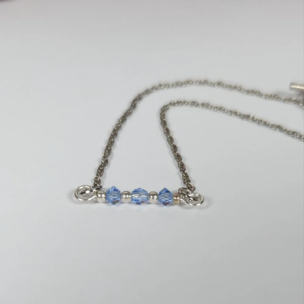 Handmade Dainty Blue Crystal Bar Silver Bracelet Dainty Crystal Chain Bracelet